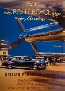 Vintage Rolls-Royce Poster with car and plane
